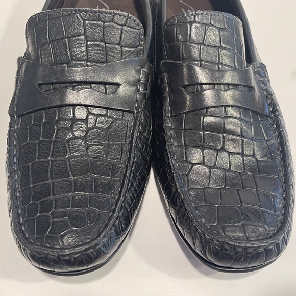 Bacco Bucci Mens Sz 8 Slip-On Black Croc Print Leather Driving Mocs Penny Loafer - Picture 9 of 12